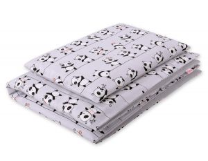 Babybettwäsche aus Baumwolle Set 2-tlg 135x100 cm- Panda grau
